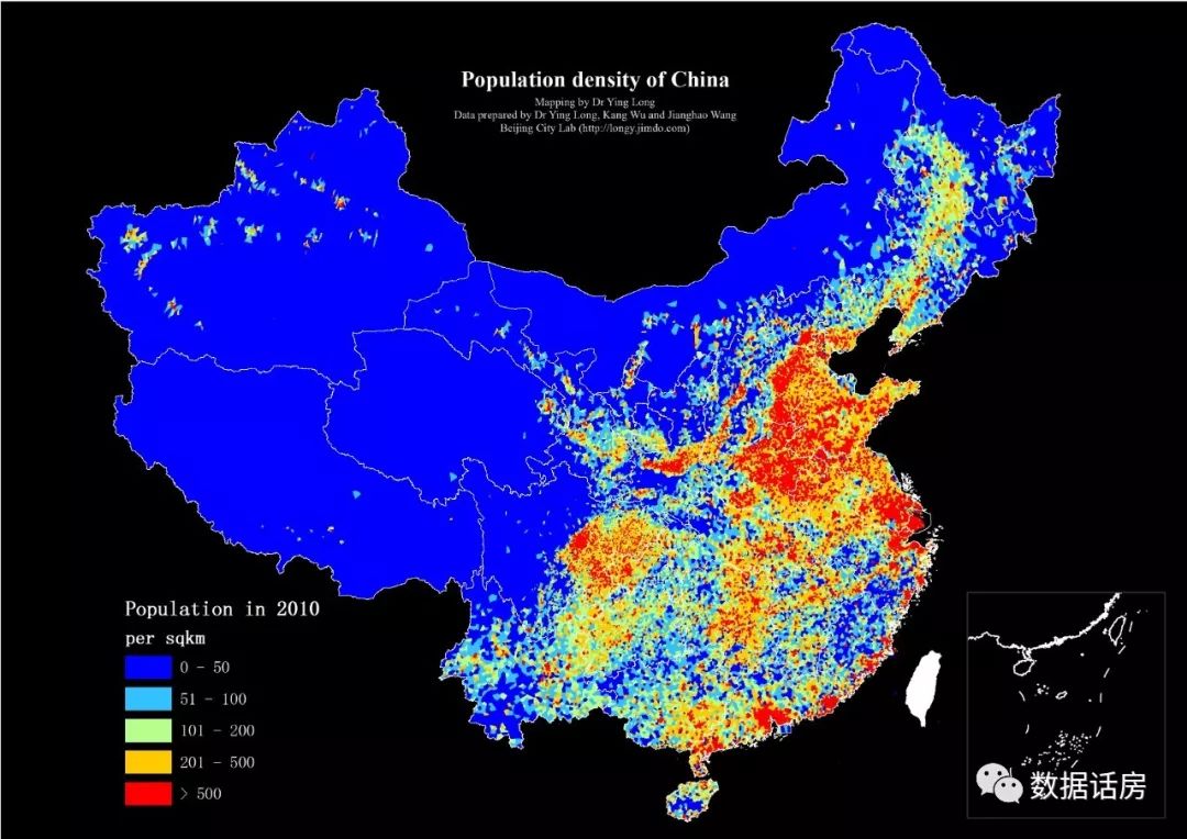 中国人口密度图(街道/镇一级)基于中国近年来人口普查数据,清华大学