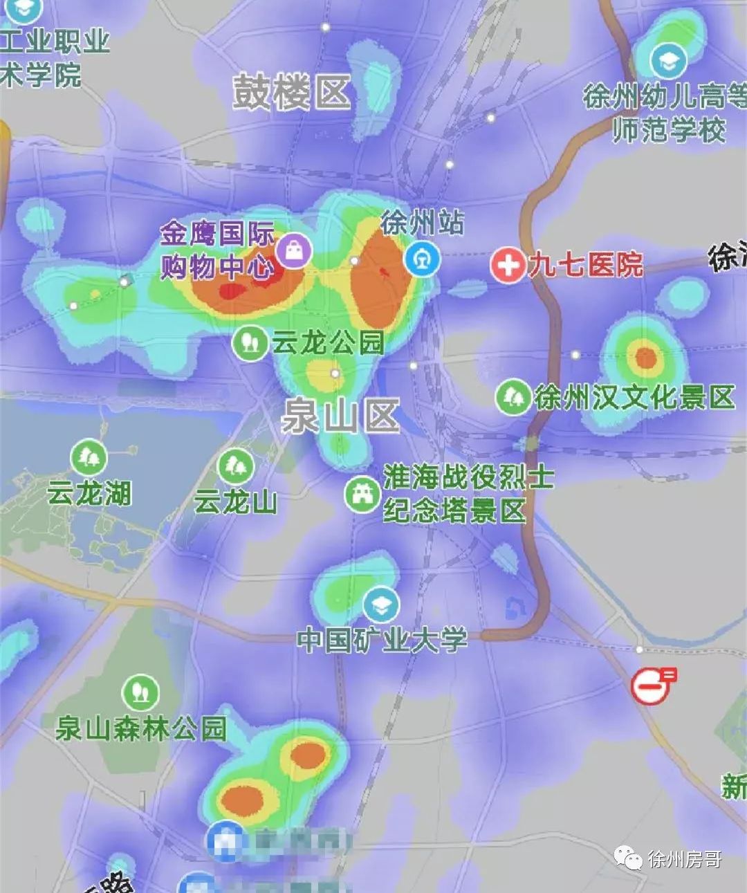 百度地图城市热力图显示,人气最热的地方主要有三大块: 市中心,南区