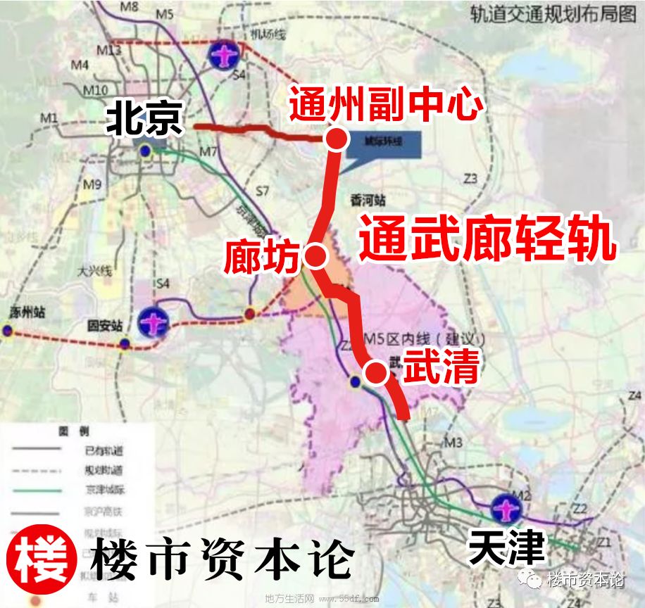 (通武廊轻轨线路示意图)