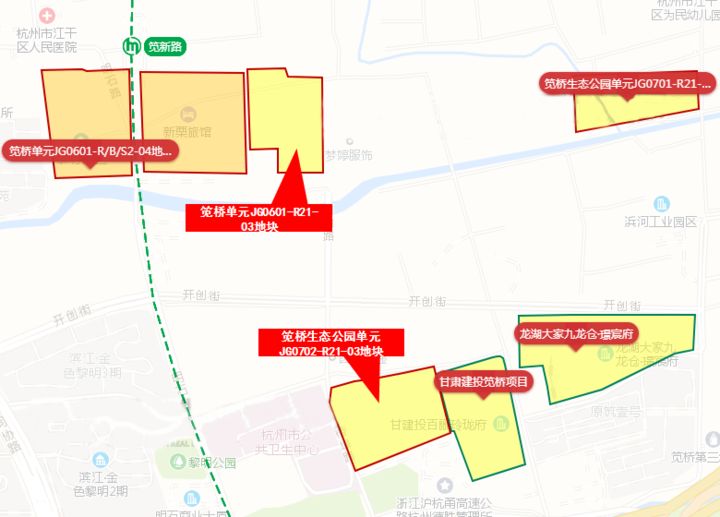 笕桥生态公园地块区位图,紧邻甘肃建投地块(图源:浙报传媒地产研究院)