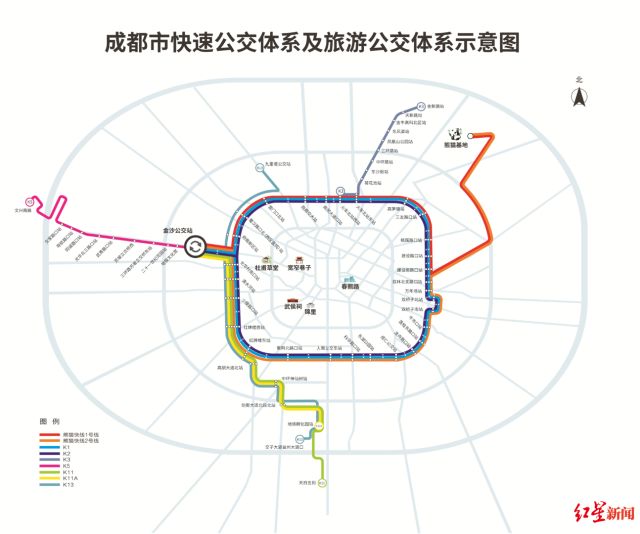 成都快速公交体系及旅游公交体系示意图