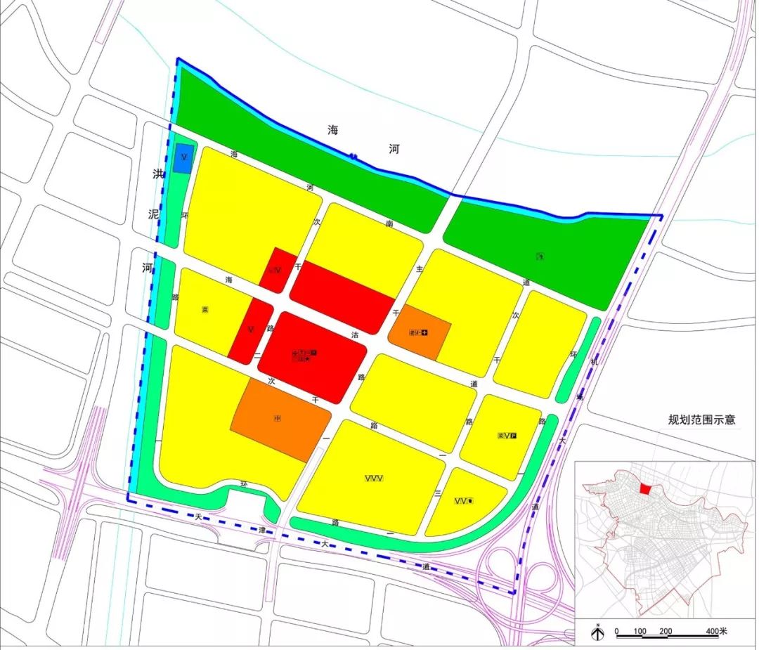 东至机场大道,南至天津大道,西至洪泥河,北至海河,规划总用地面积266